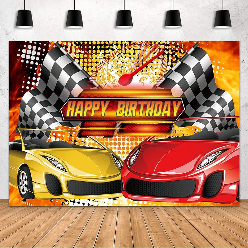 FHZON Racing Car Backdrop for Birthday Party Decorations FHZON 7x5ft Birthday Backgrounds Theme Party Photography Background Wallpaper Photo Booth Prop BJLHFH65 - Image 1